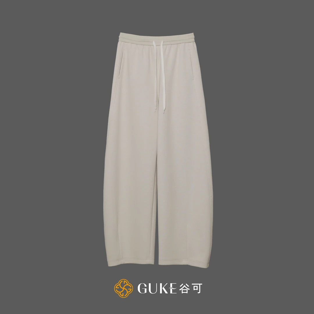 GKE/谷可K1211针织弯刀裤女2024秋冬宽松纯色抽绳松紧腰香蕉卫裤