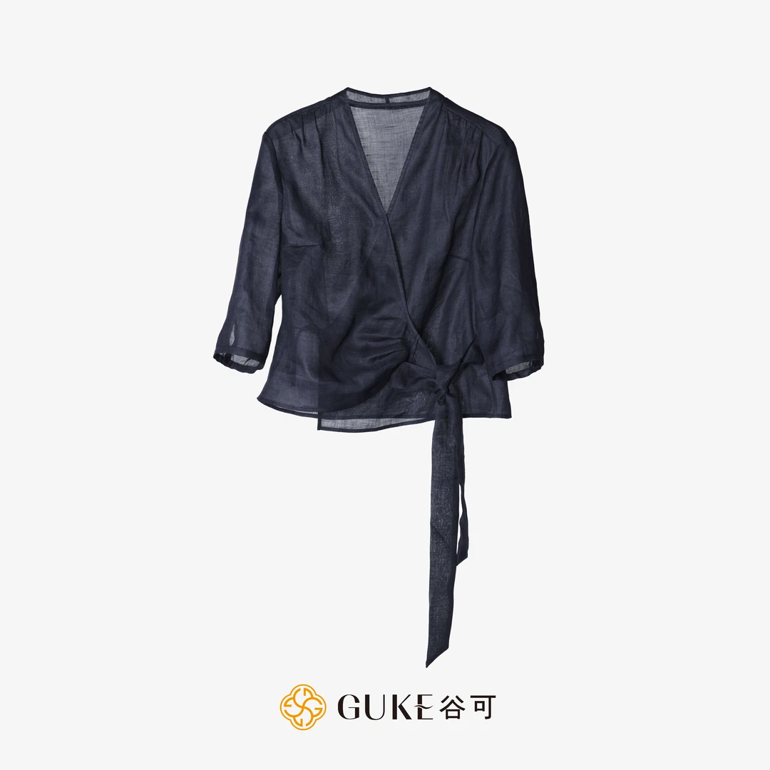 GKE/谷可S5186系带苎麻衬衫通勤女装高级感夏季薄款气质外搭衬衣