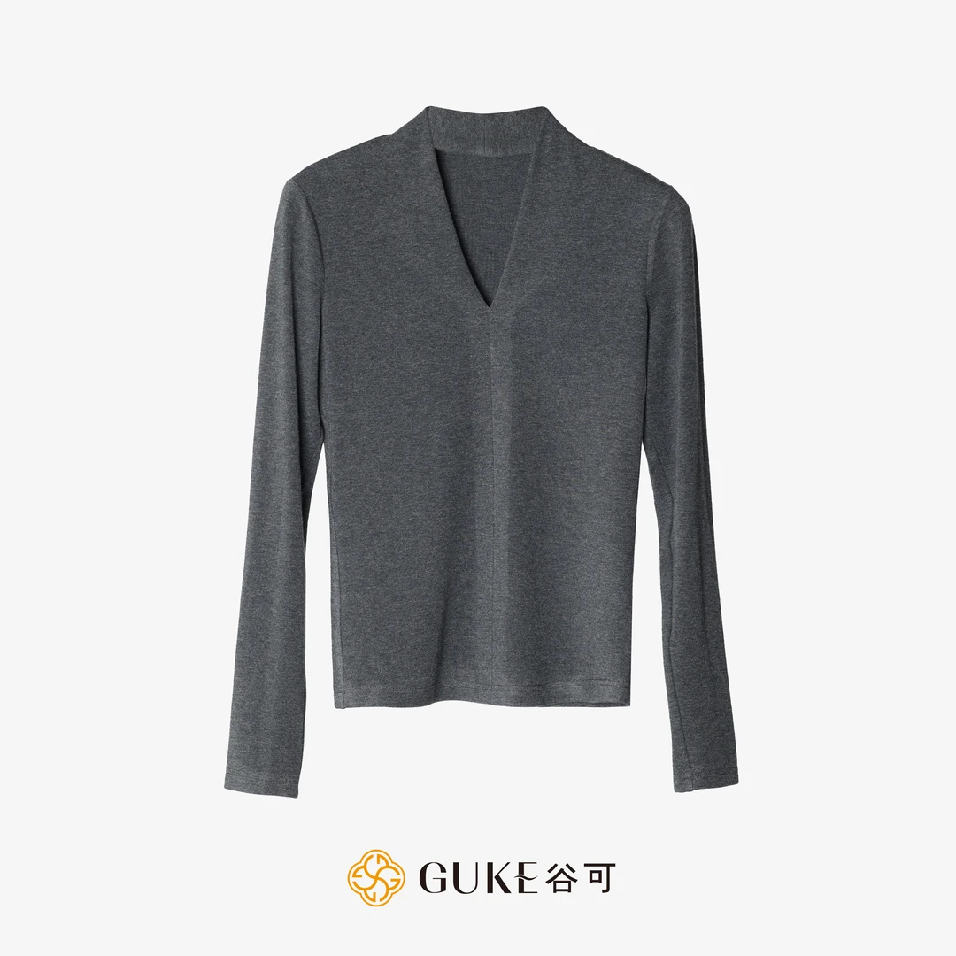 GKE/谷可C1153 V领针织衫女2024秋冬新款百搭修身显瘦长袖打底衫