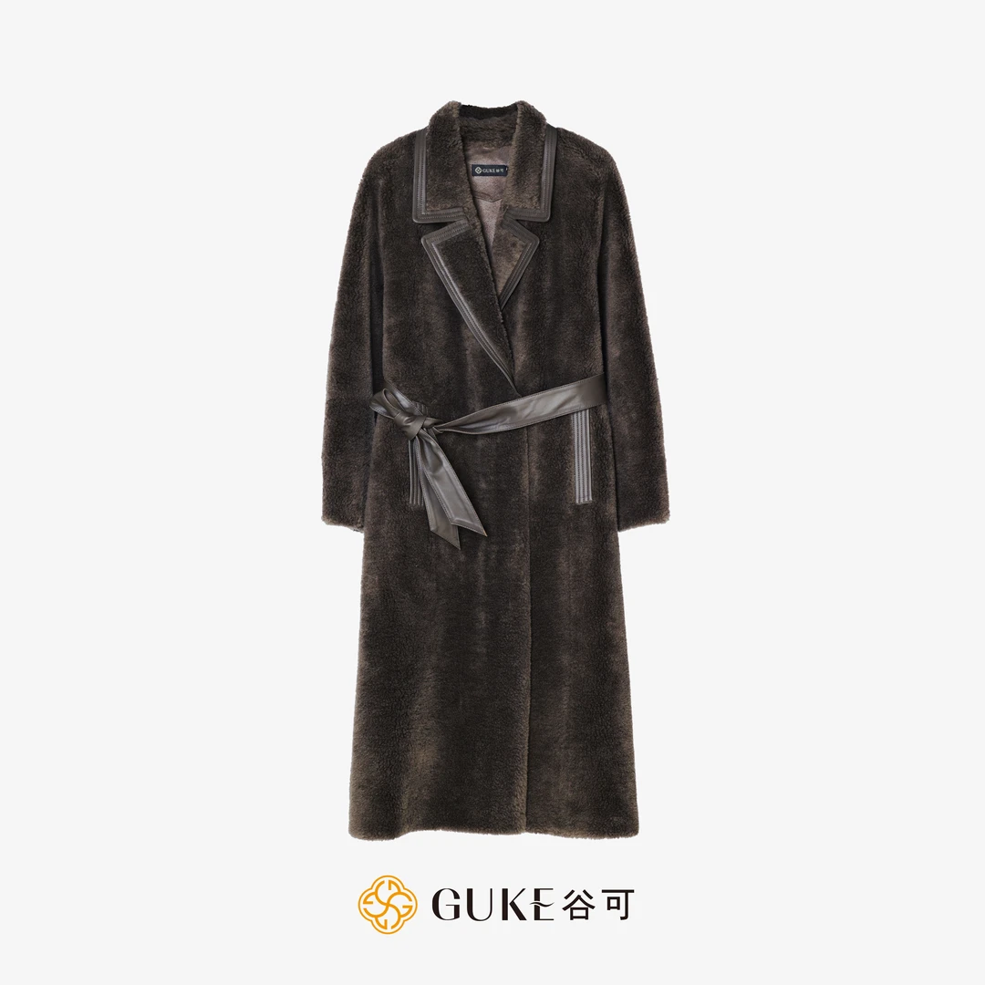GKE/谷可S1190长款羊毛大衣冬季时尚气质保暖小香风皮毛一体外套