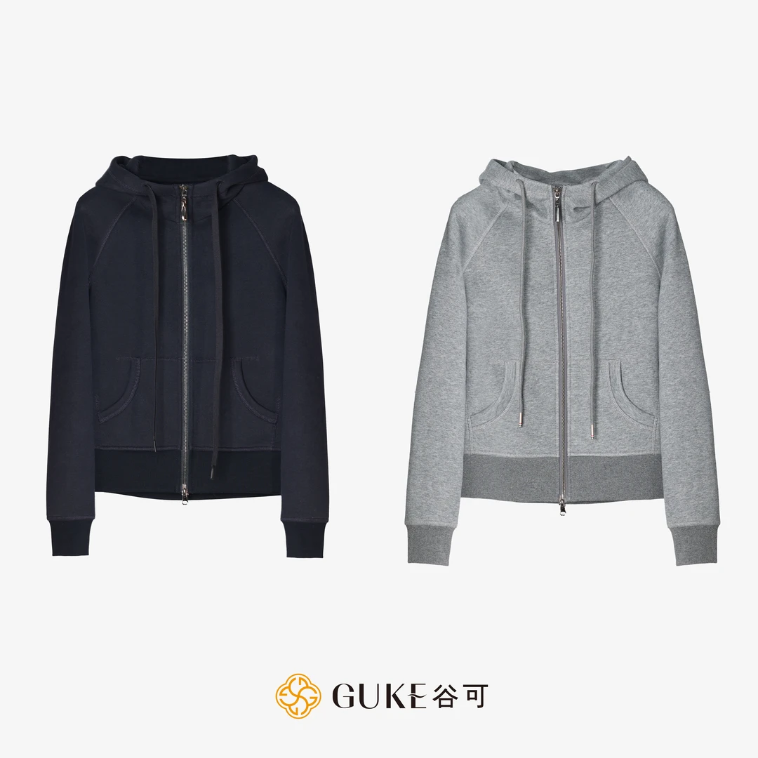 GKE/谷可S1292加绒针织衫女秋冬新款开衫短款外套打底拉链卫衣女