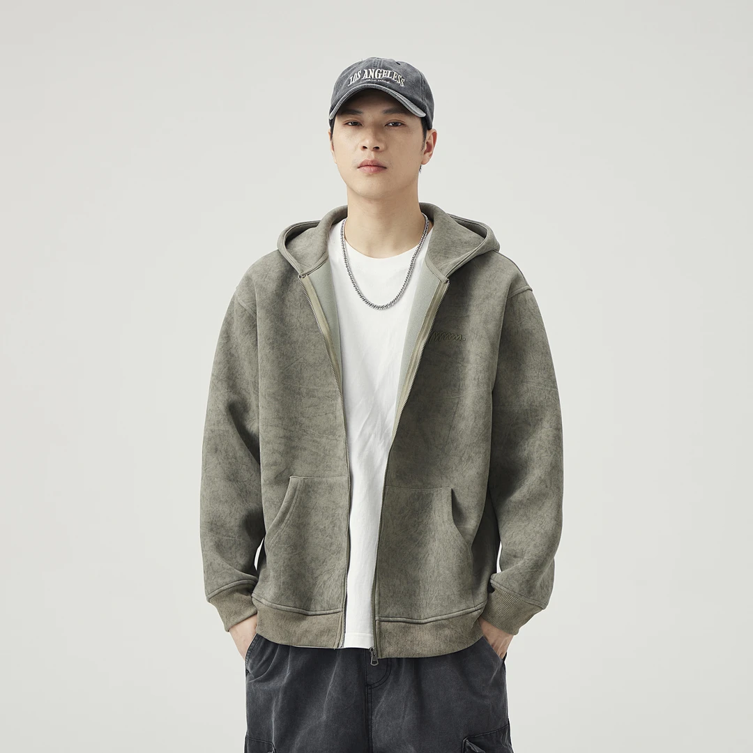 【木子休闲】秋季新品卫衣外套上衣连帽宽松潮流纯色情侣复古秋冬