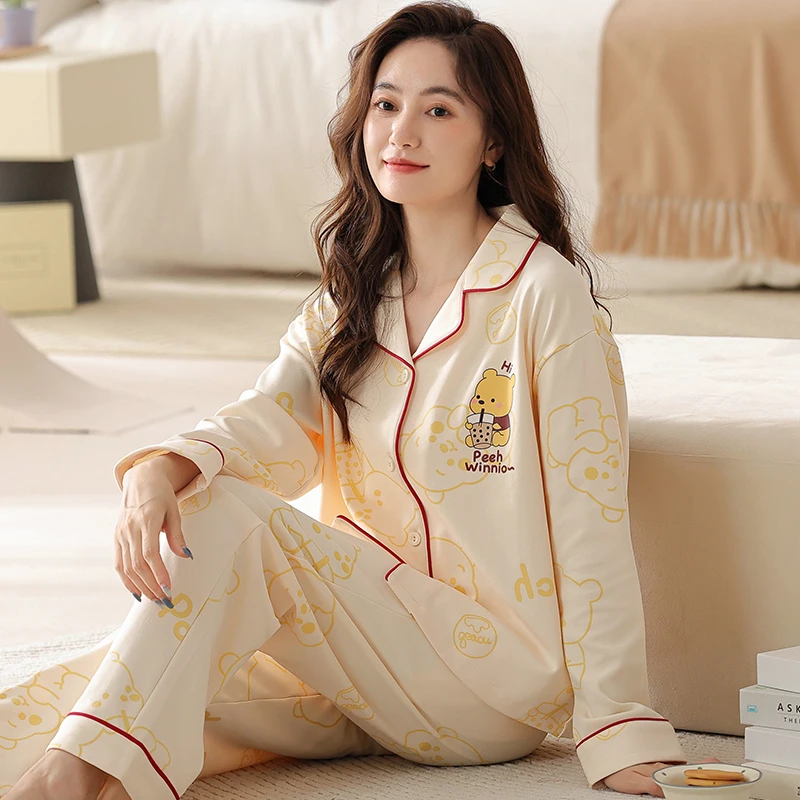 自在时光夏纯棉睡衣女月子服透气吸汗哺乳长袖春秋孕妇家居服套装