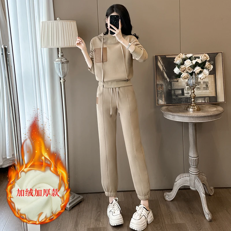 欧货时尚运动套装女春秋2024新款设计感高领连帽卫衣卫裤两件套潮