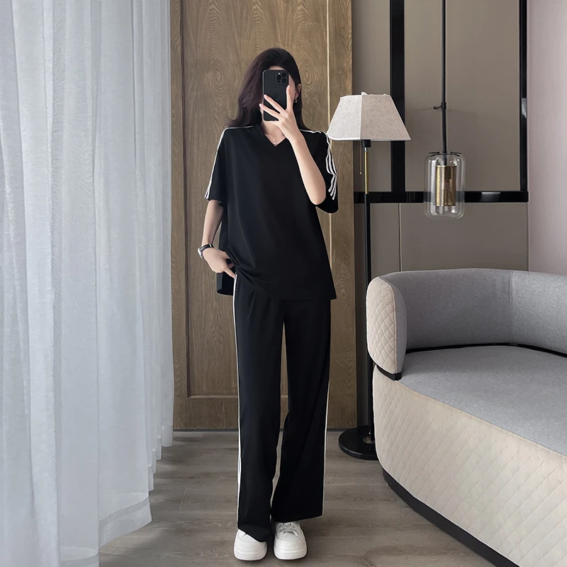 欧货时尚休闲运动两件套装女春装高端洋气减龄短袖显瘦阔腿裤夏季