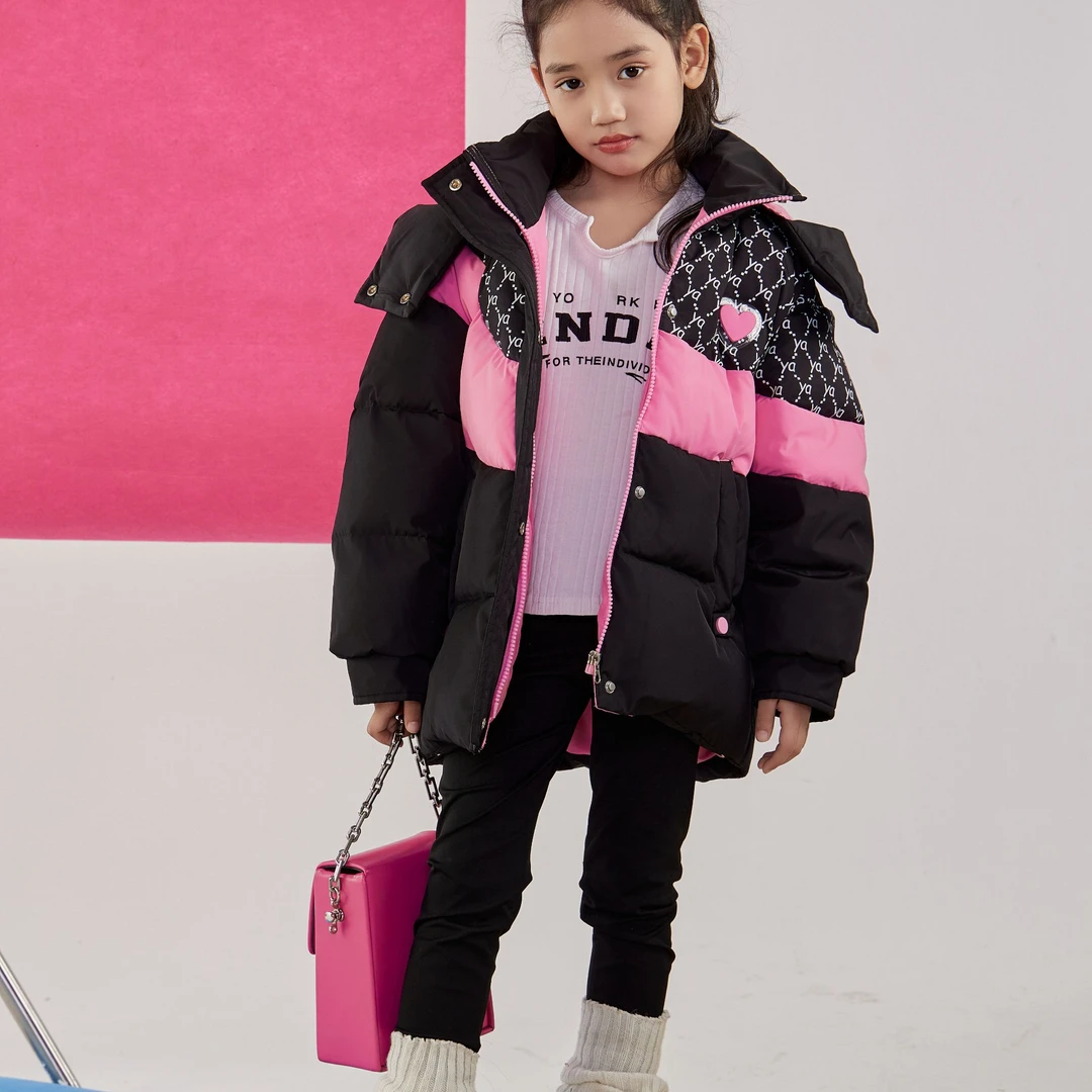 馨 2024【X】12月6日 男童女童时尚暗夜黑色连帽羽绒服6029-