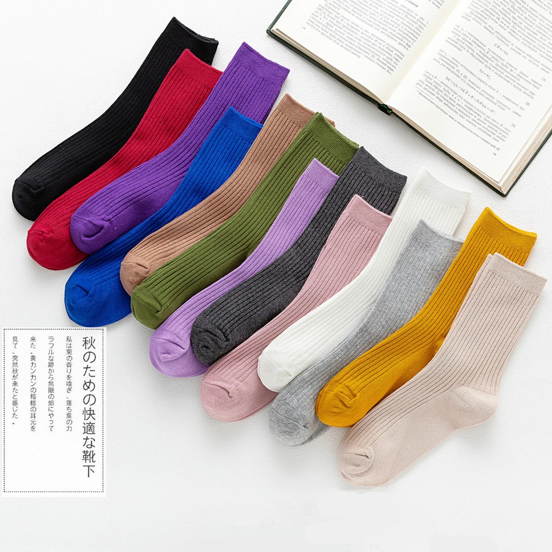 老猫双针英伦风女袜 棉袜 中筒袜 透气 防臭 舒适 ins风鲨鱼袜子