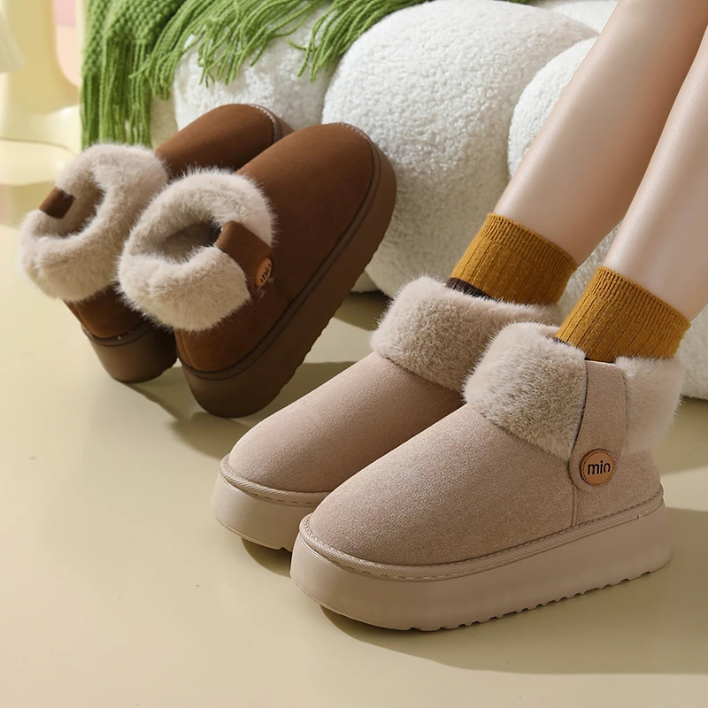 时尚外穿雪地棉鞋高帮冬季加绒加厚家居厚底防滑月子鞋棉拖鞋女
