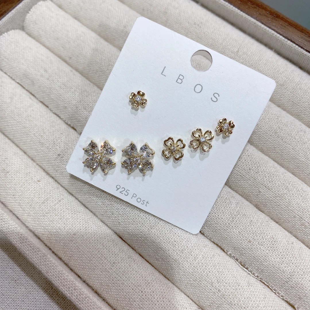 铜合金合成锆石耳饰 精致六件套耳钉镶钻设计感小众甜美时尚229