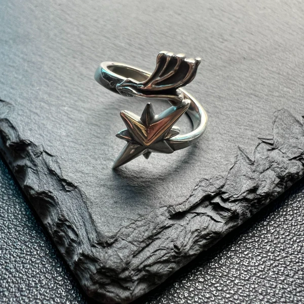 吊坠925银 闪耀八芒星戒指 手工时尚复古个性中古做旧银戒素款