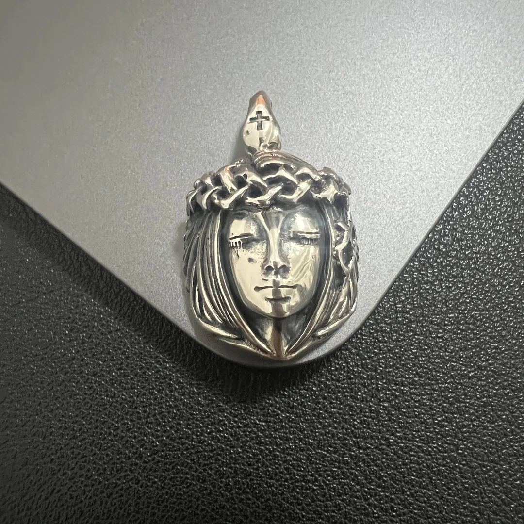 吊坠925银 荆棘女神吊坠时尚小众个性实心霸气做旧素款挂坠项坠