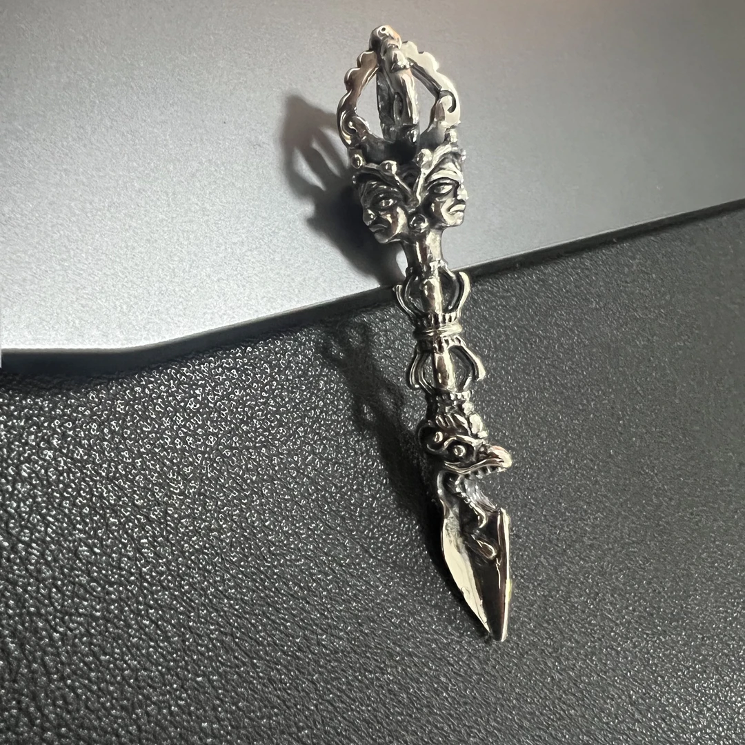 吊坠925银 三面佛吊坠 手工轻奢时尚小众个性暗黑做旧素款百搭