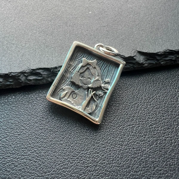 吊坠925银 白雪公主方形吊坠 手工时尚复古小众个性坠链银色素款