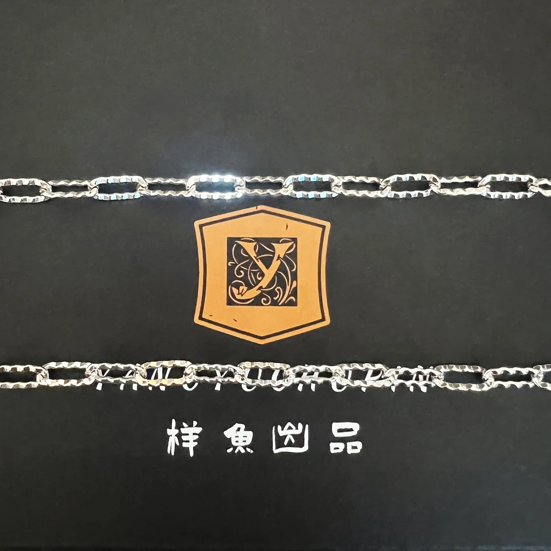 链子925银 S925银 时尚百搭女款手工龙虾扣波光粼粼方形几何链
