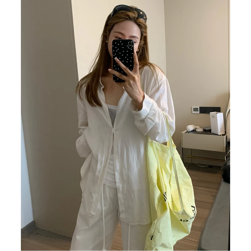 留下 1992 自然美学白色棉麻防晒衬衫女设计感小众法式长袖衬衣