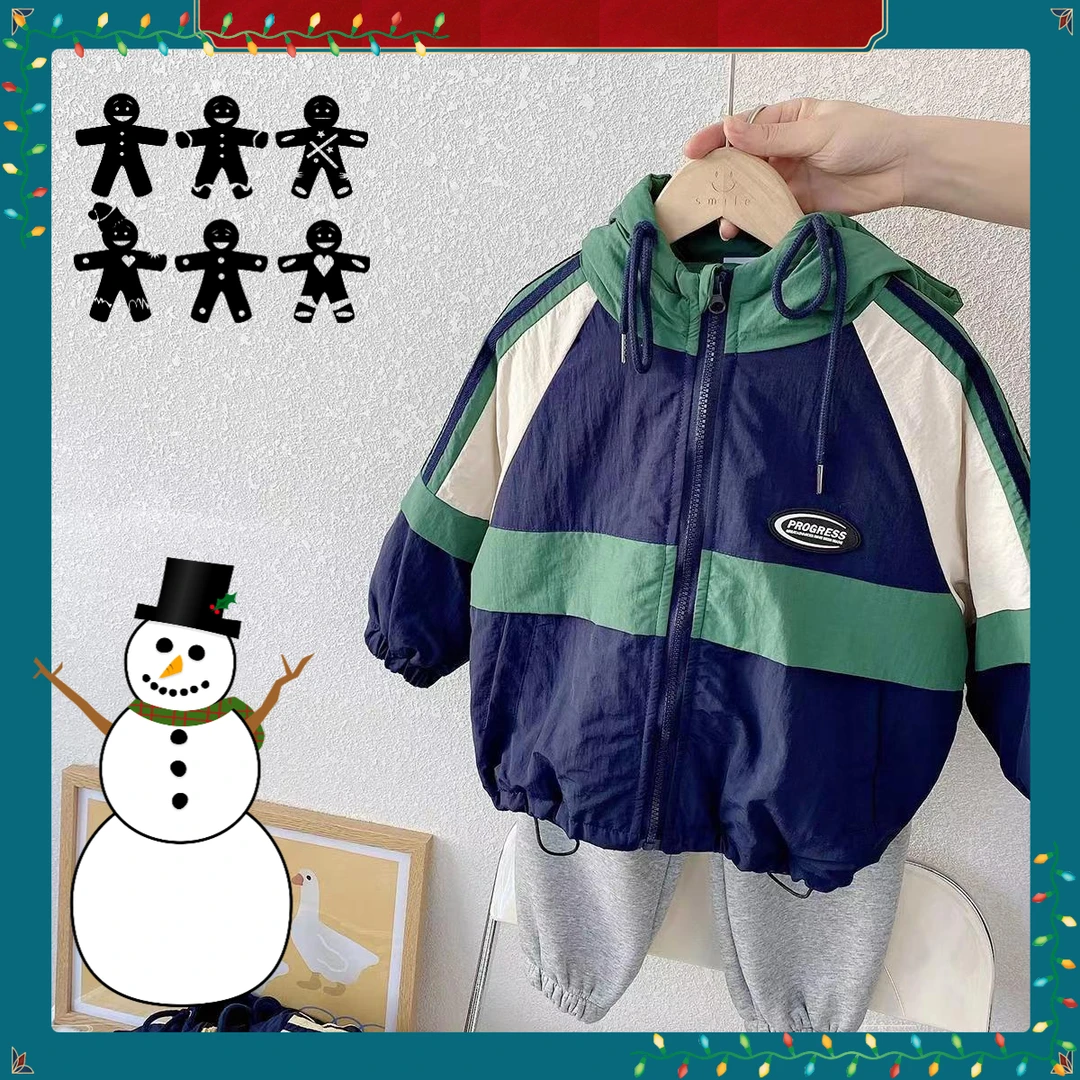 儿童韩版男童外套夹棉加厚2023冬新款防风保暖连帽棉袄宝宝冲锋衣