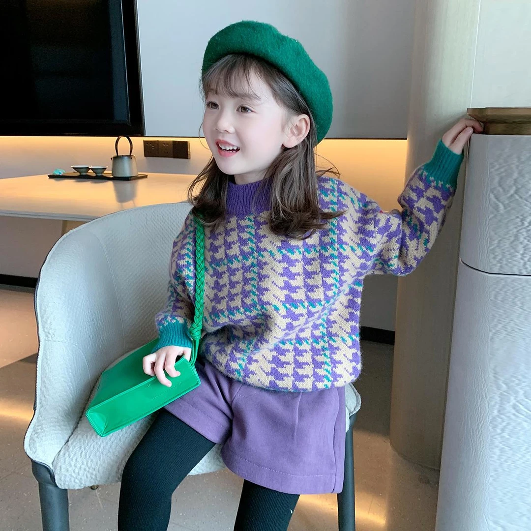 女童针织毛衣2023冬装新款儿童洋气套头打底衫宝宝韩版加厚上衣潮