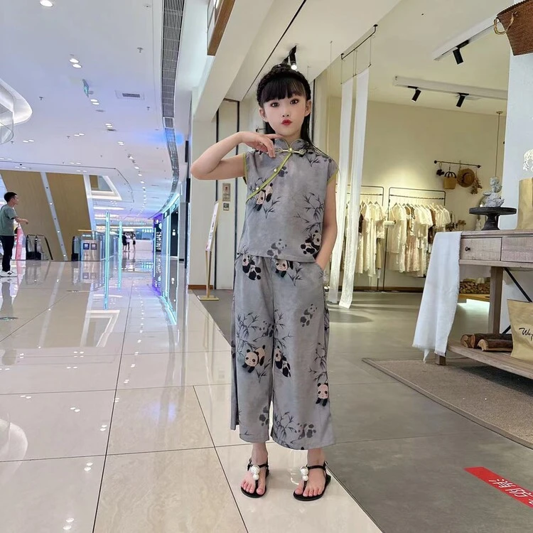 【洛家】夏季套装2024新款新中式绣花中国风印花女童中大童宽松复古