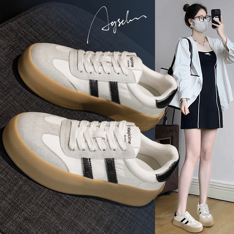 Agsdon/奥古狮登德训鞋女款秋季厚底阿甘鞋复古经典条纹休闲板鞋