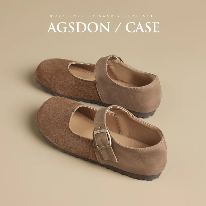 奥古狮登玛丽珍女鞋2024新款夏季法式平底泡芙单鞋软底勃肯小皮鞋