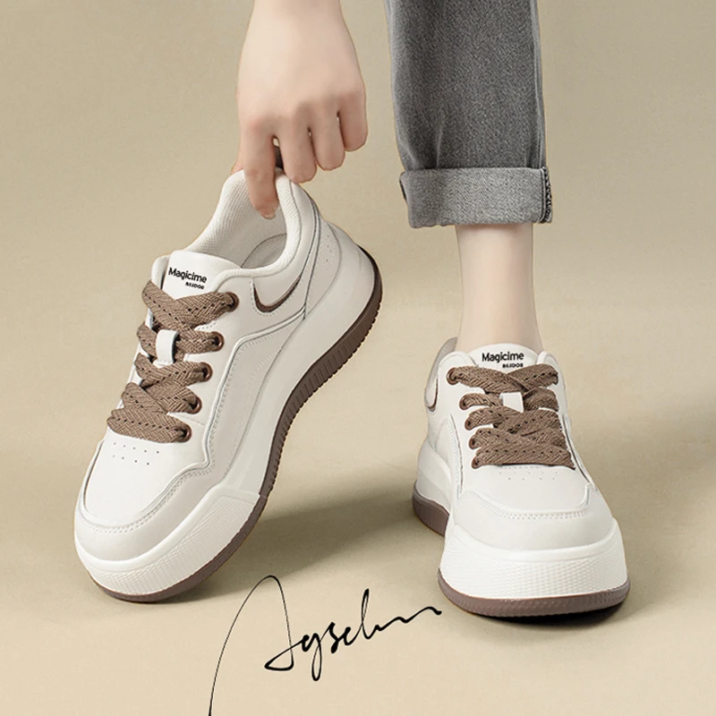 奥古狮登真皮小白鞋女2025新款春秋厚底百搭爆款女鞋运动休闲板鞋