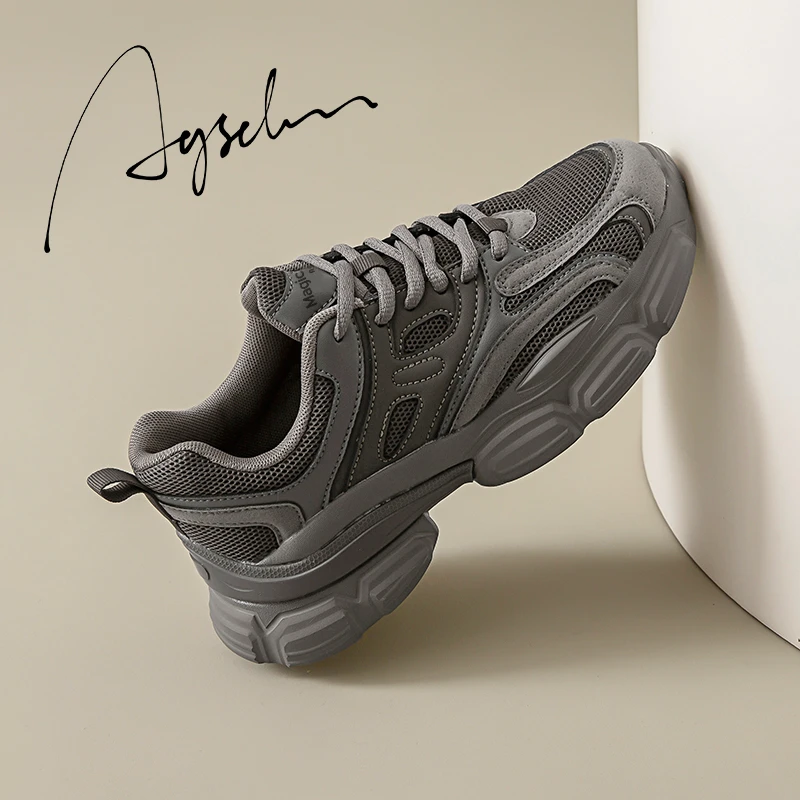 奥古狮登灰色老爹鞋2025新款春秋高级百搭厚底增高炸街休闲运动鞋