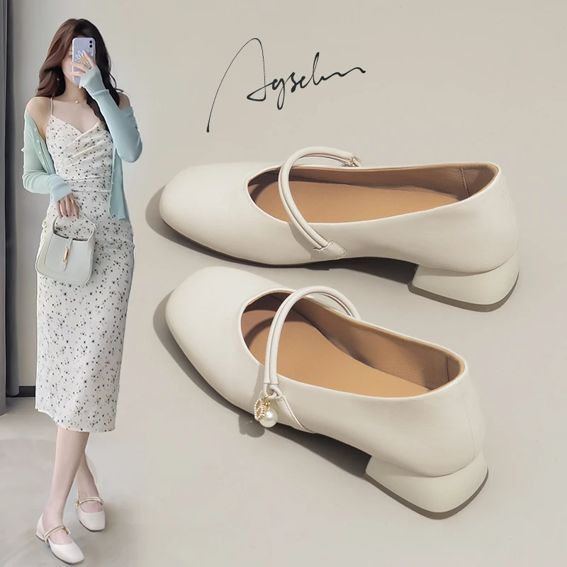 奥古狮登玛丽珍鞋女2025年新款法式复古粗跟单鞋晚晚风温柔小皮鞋
