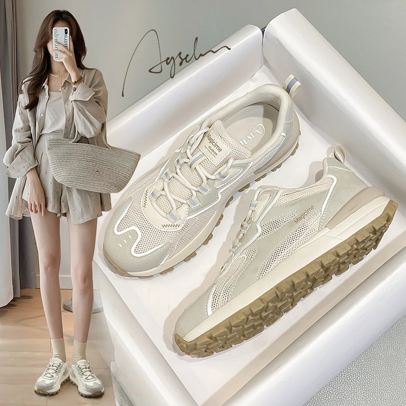 奥古狮登网面阿甘鞋女2025新款夏季透气薄款运动鞋休闲轻便登山鞋