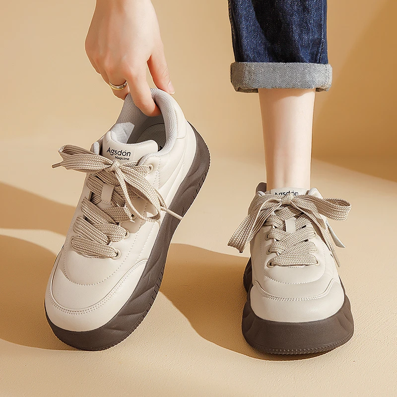 奥古狮登厚底板鞋女2024新款春季复古百搭面包女鞋休闲运动小白鞋