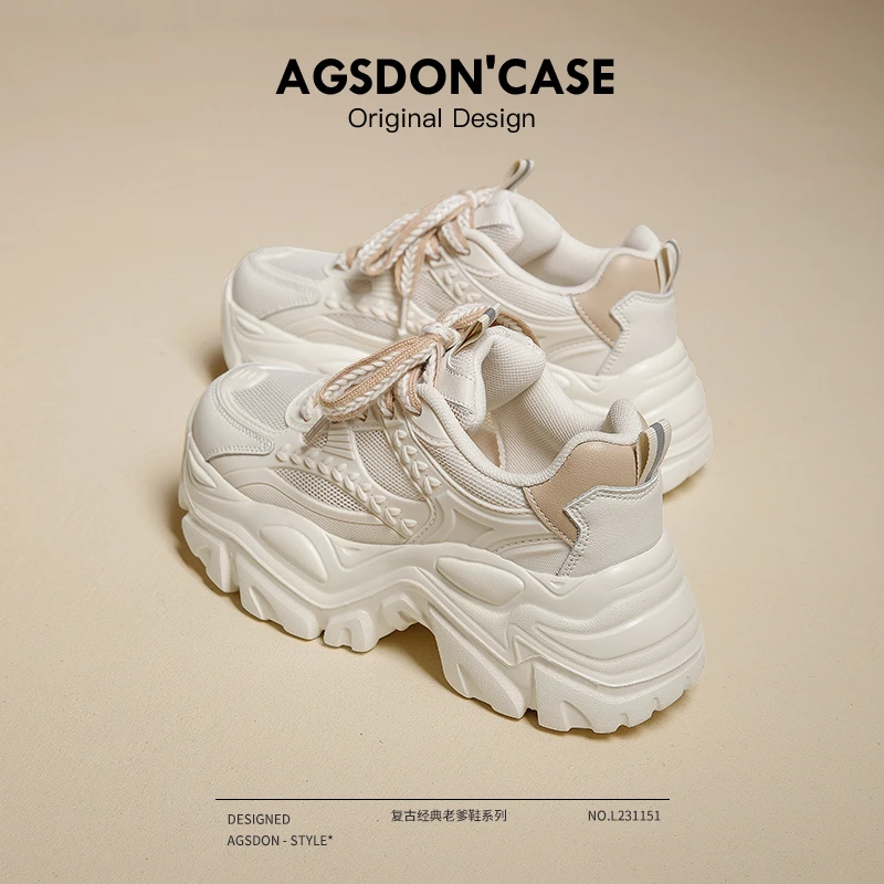 奥古狮登老爹鞋女鞋2025新款春夏季薄款运动鞋透气网面厚底小白鞋