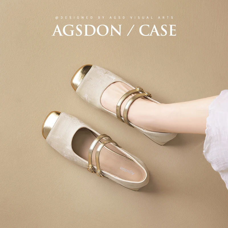 奥古狮登玛丽珍女鞋2025新款夏季配裙子粗跟小皮鞋浅口芭蕾舞单鞋