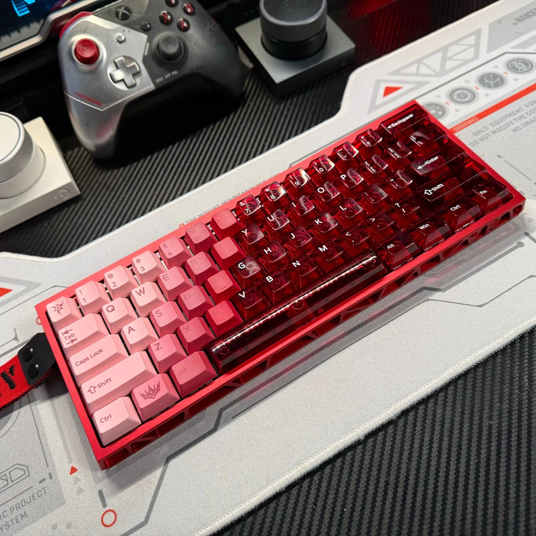 赤焰龙键帽PBT五面热升华+PC透明双拼红色透明适配机械键盘磁轴用