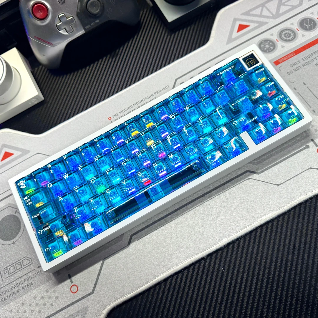 蓝透键帽蓝色透明原厂高度125键PC材质适配机械磁轴键盘nano68等