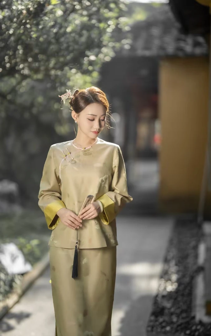 姑苏夫人粉绿新款上衣国风显摆气质新中式真丝内搭