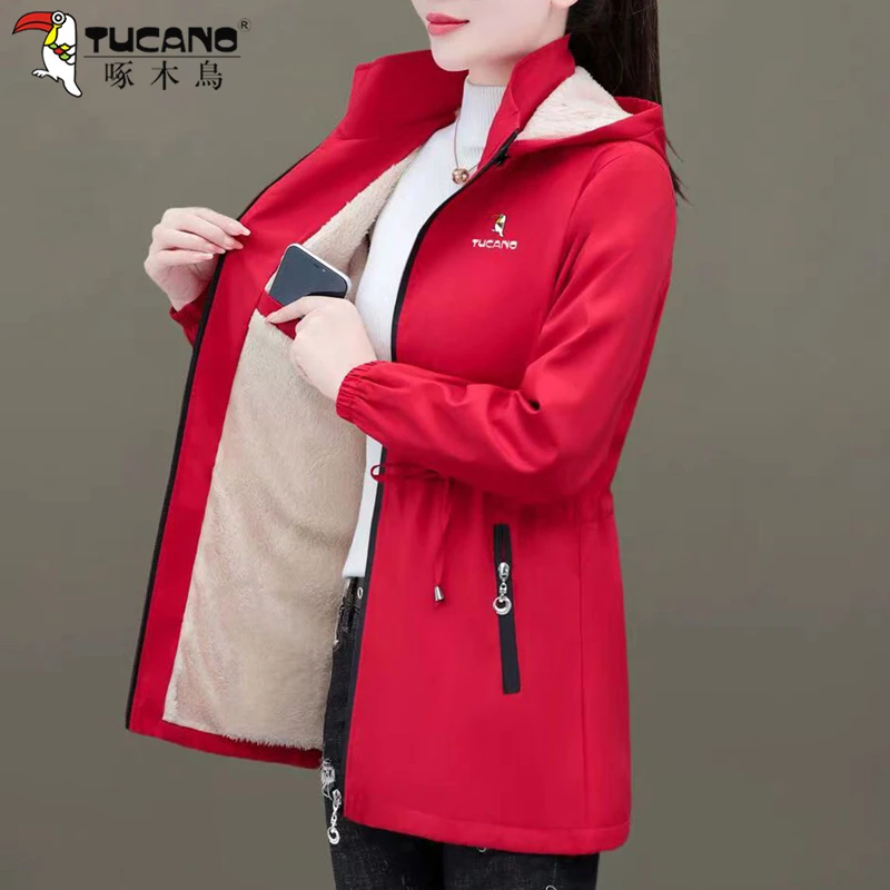 【官方品牌】啄木鳥加绒外套女冬季2025年新款韩版休闲中年时尚夹克