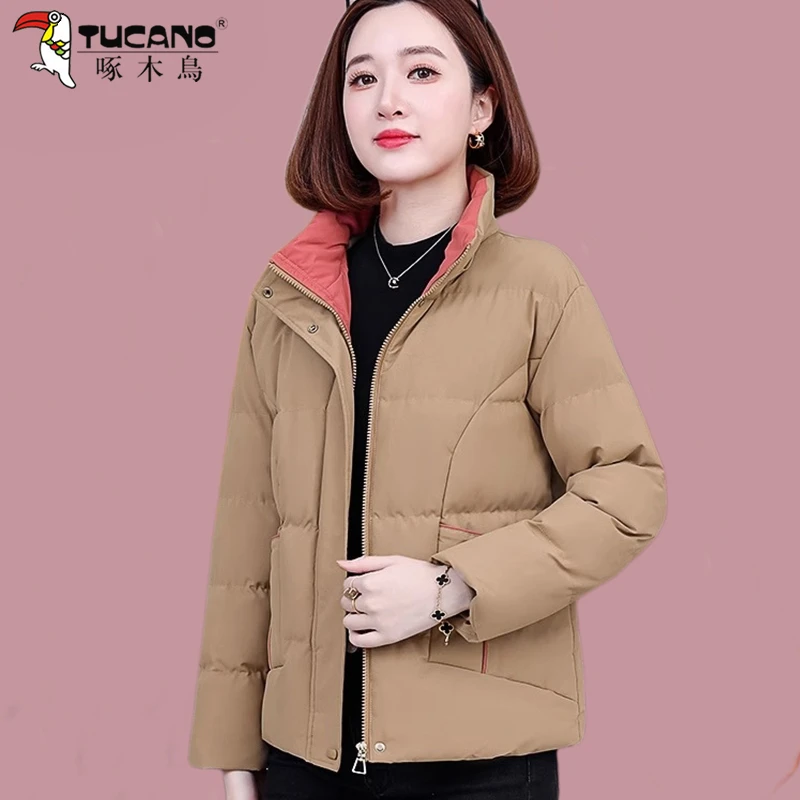 【官方品牌】啄木鳥加绒棉衣女休闲2024年新款加厚棉袄棉服时尚外套