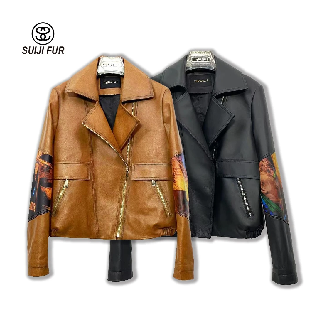 SUIJI/随机女士皮衣外套真皮机车服休闲外套真皮时尚皮衣DP2319-1