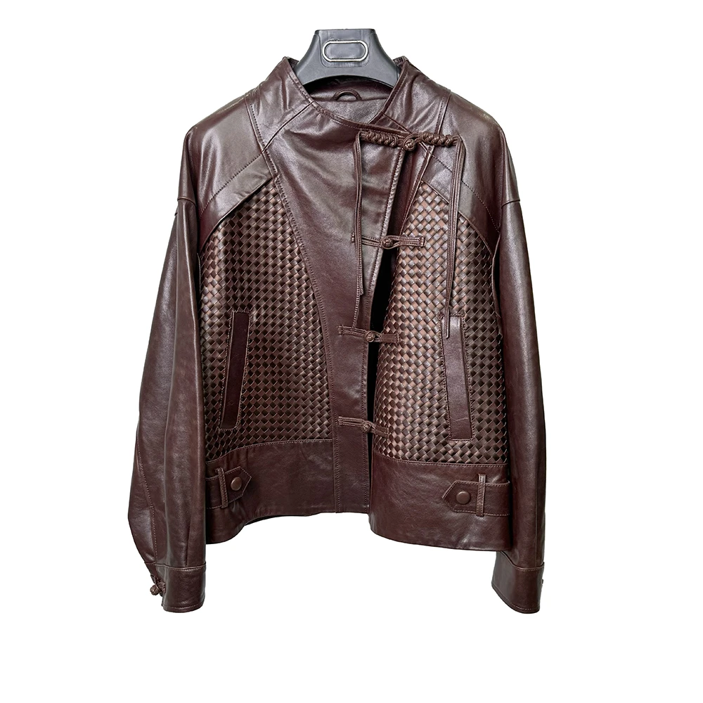 【2422】皮衣秋季皮夹克真皮女士外套机车服短款时尚休闲百搭编织