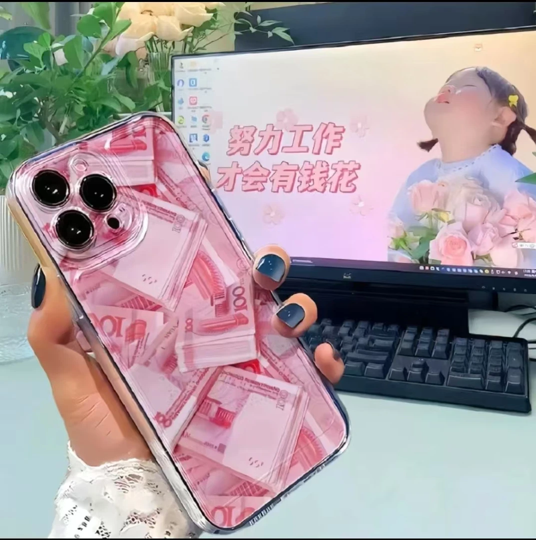 满屏美金苹果16手机壳15promax不发黄14plus一捆钱13适用12/11/Xr