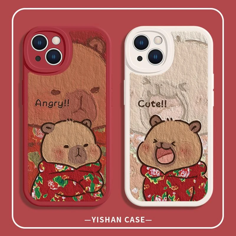 适用iPhone14苹果15proamx新年手机保护壳15卡皮巴拉15mini可爱水