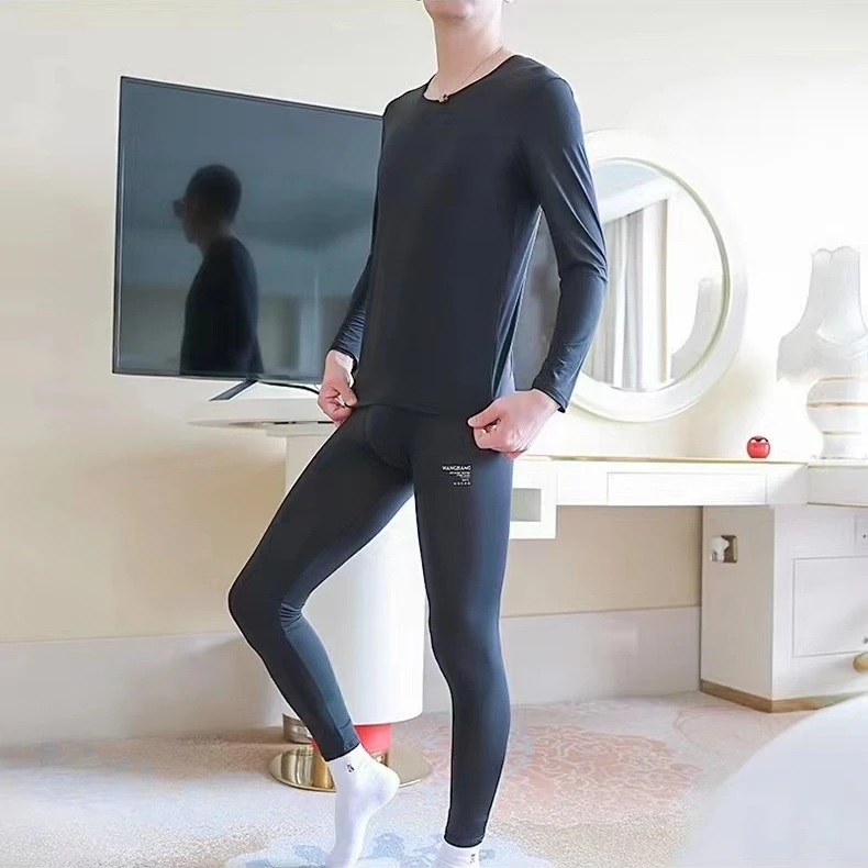 2023春季新款男士丝滑面膜轻薄家居服高弹运动薄款纯色套装t恤