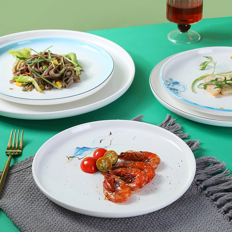 陶瓷浅盘圆形炒菜盘凉菜盘酒店餐具点心盘高档西餐盘大圆盘小炒盘