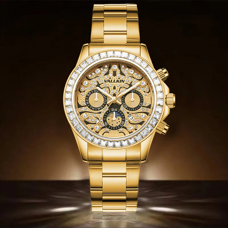 【新少补贴】真金真钻唯凯诺老虎迪系列男士时尚腕表M3026赠手镯