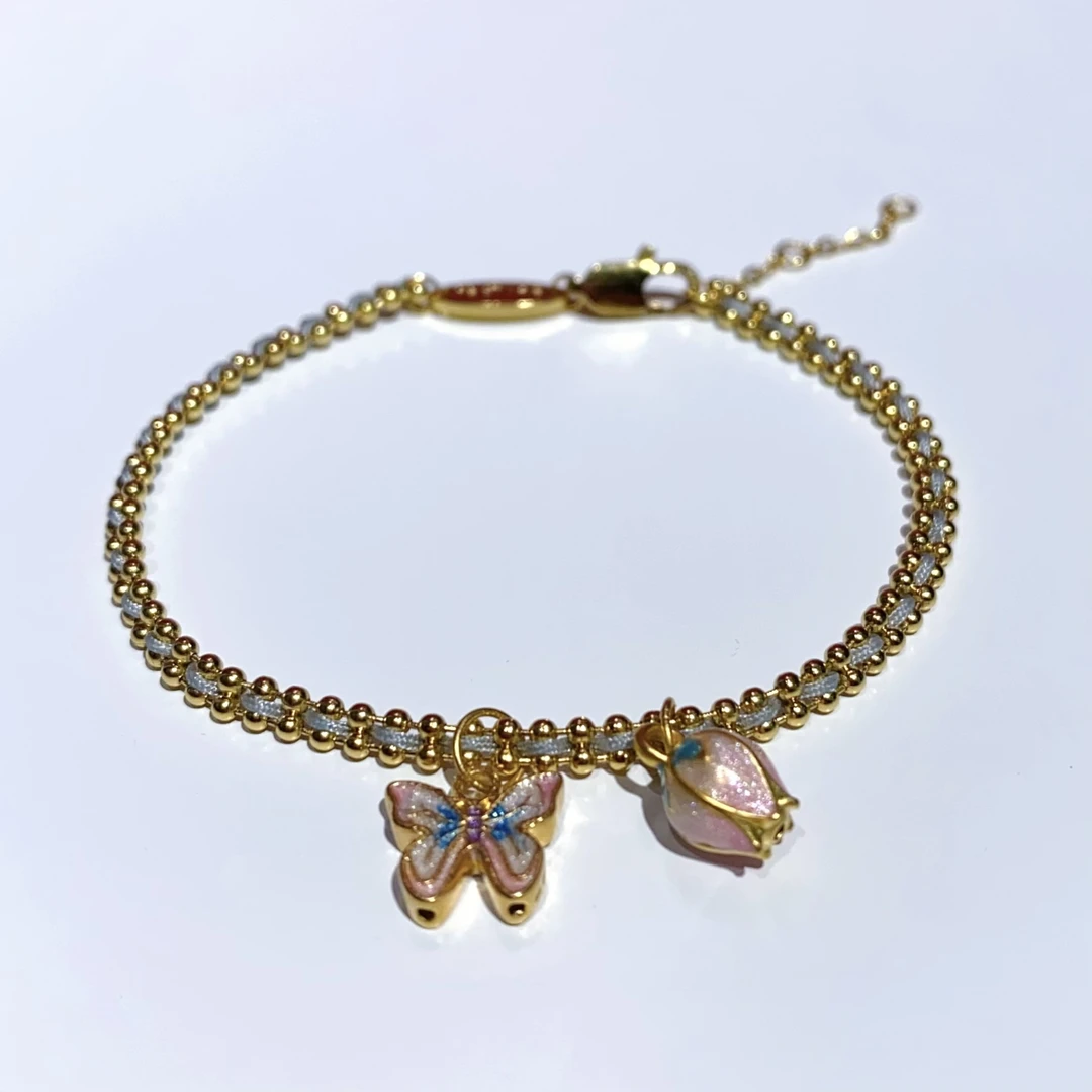 足金999黄金【蝴蝶花苞】转运珠组合款手绳（赠合金法式红绳手链）