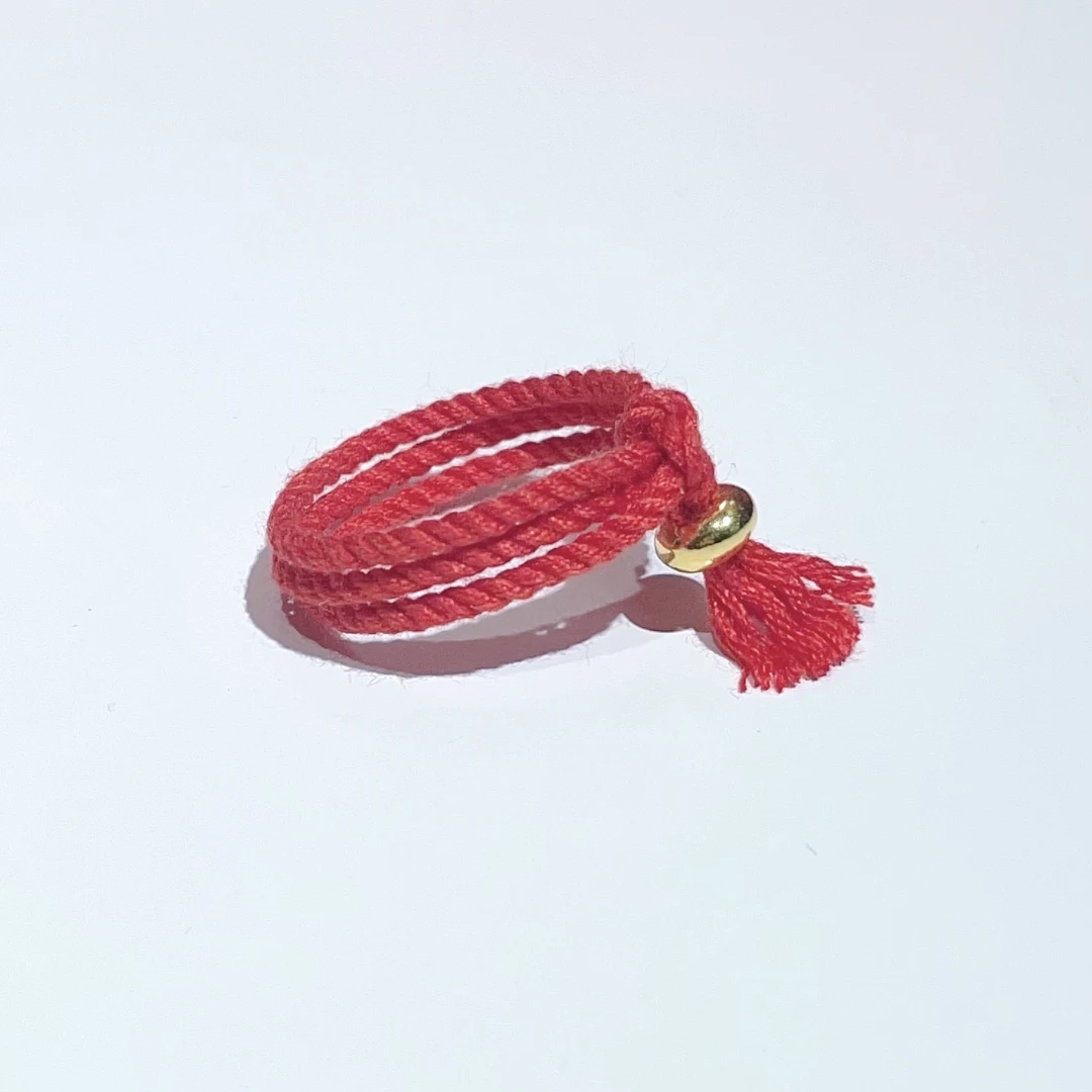 足金999黄金飞碟珠红玛瑙红绳戒指手工编织