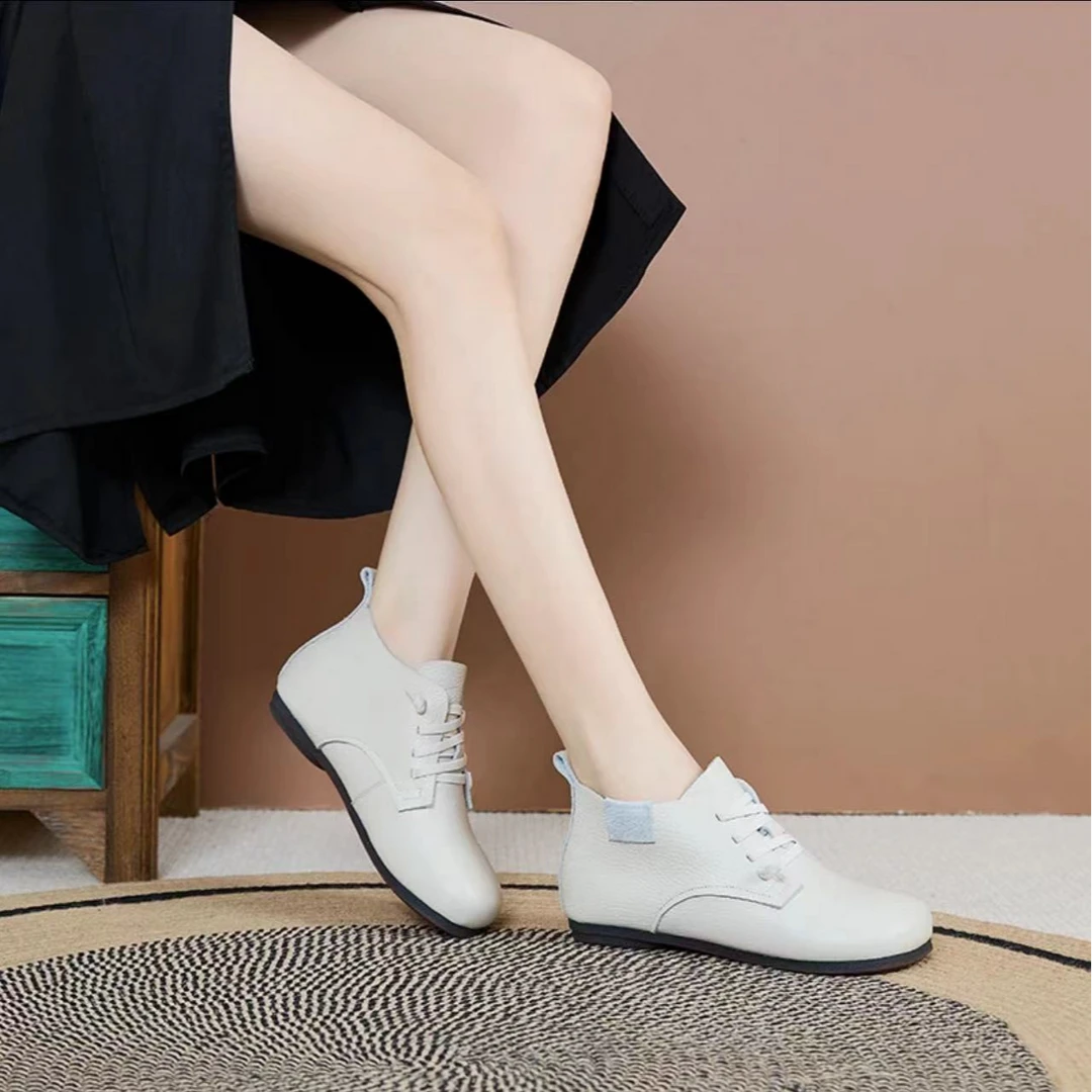 2024秋季头层牛皮短靴牛筋软底软底防滑妈妈鞋牛皮小短靴平底靴子