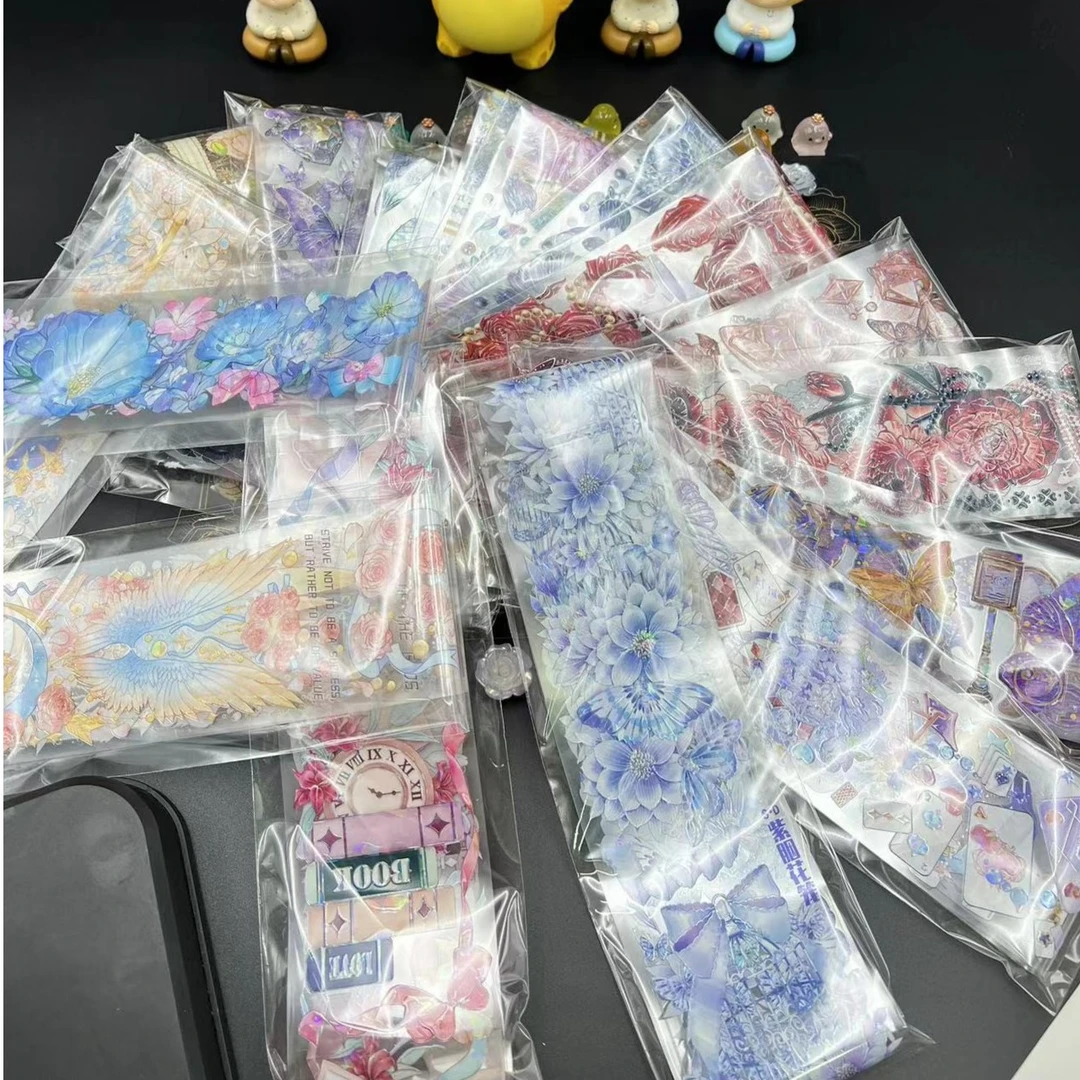 【全特材7.9元福袋】花花贝壳光镭射手帐胶带DIY素材烫金图案彩色