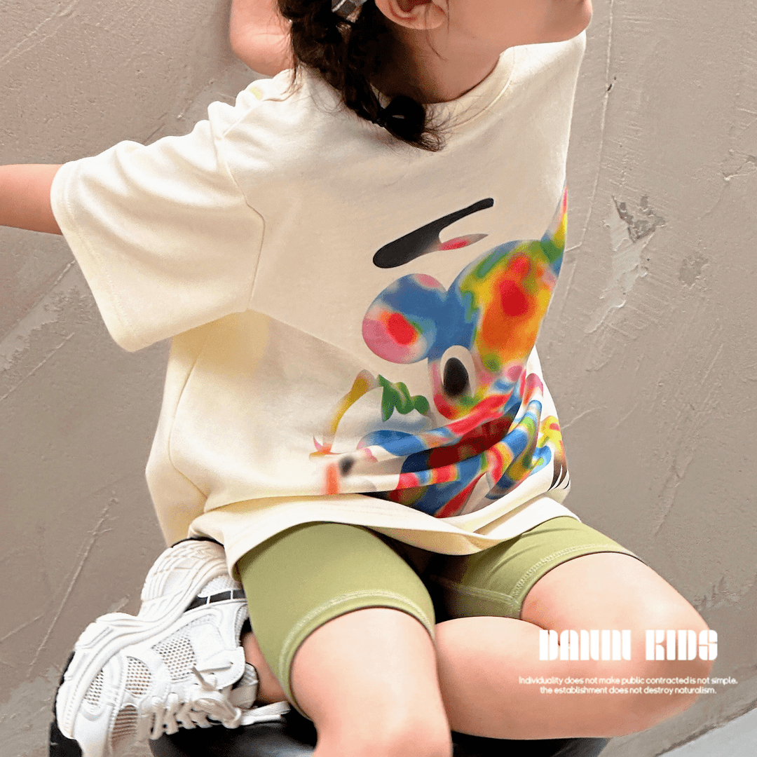 【嗒囜】241053 女童夏季百搭纯棉印花T恤儿童时尚国潮圆领宽松上