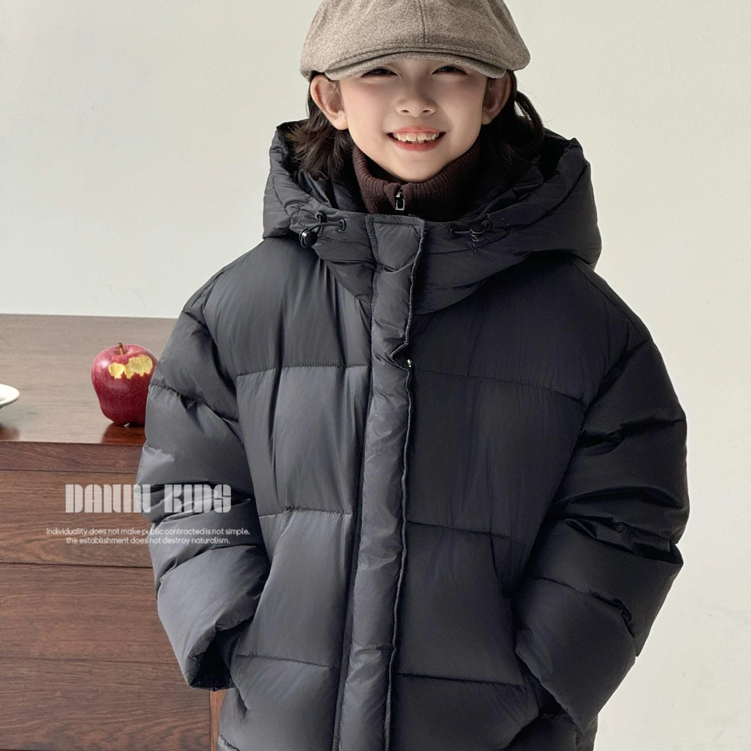 女童冬季保暖时尚连帽短款羽绒服加厚中小童百搭休闲宽松羽绒外套