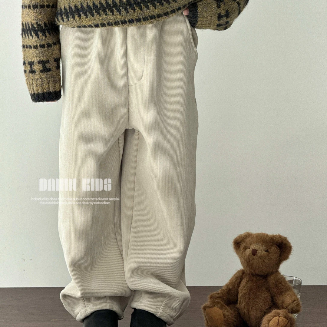 【嗒囜】女童冬季宽松百搭加绒裤子长裤中大童时尚松紧腰针织休闲裤